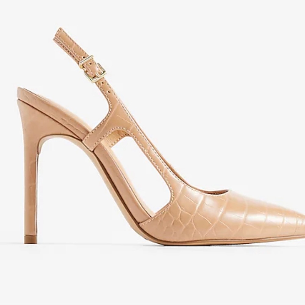 Express Croc-Embossed Cutout Slingback Pumps khaki tan size 7